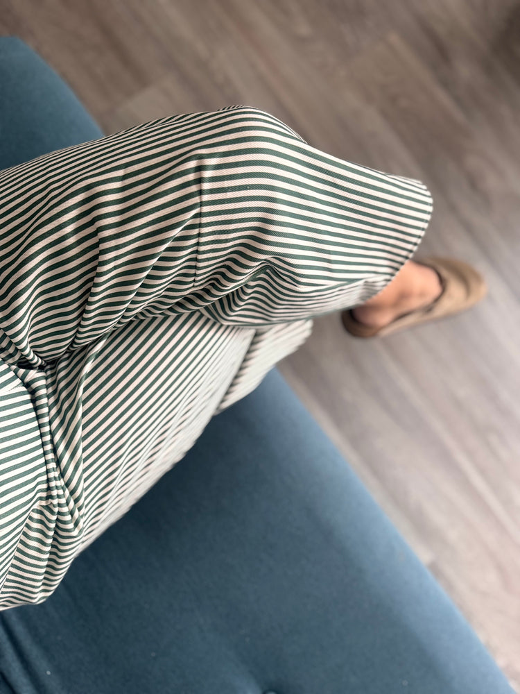 Adult Denim Barrel Jeans - Green Stripe