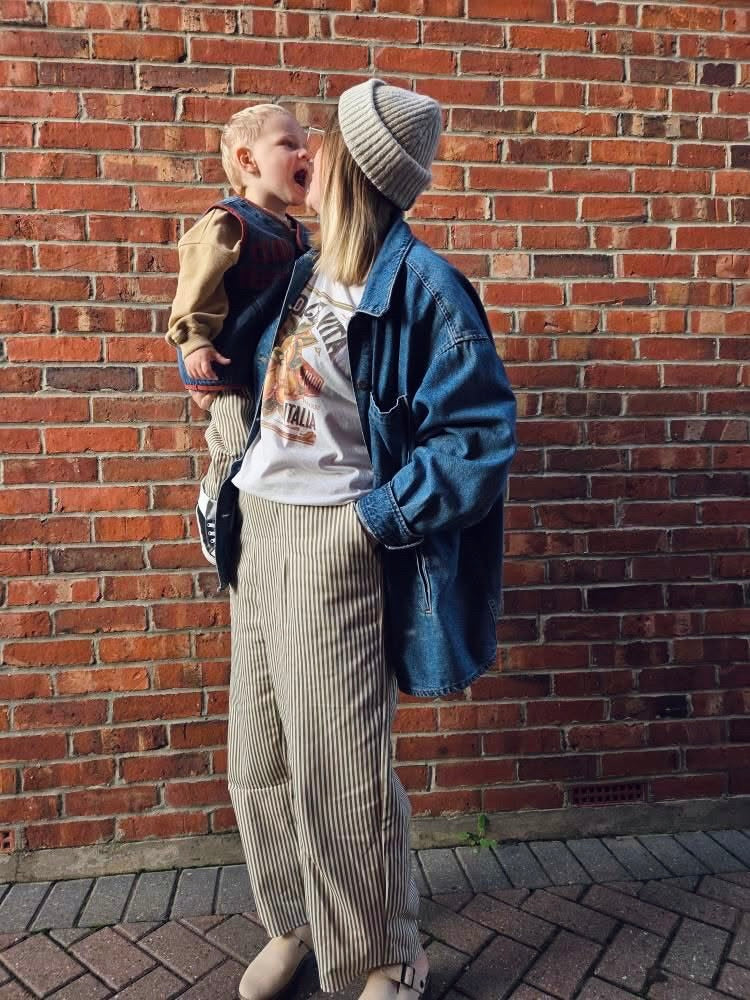 Adult Denim Barrel Jeans - Olive Stripe