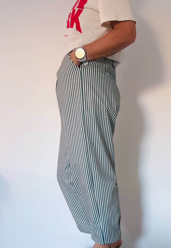 Adult Denim Barrel Jeans - Green Stripe