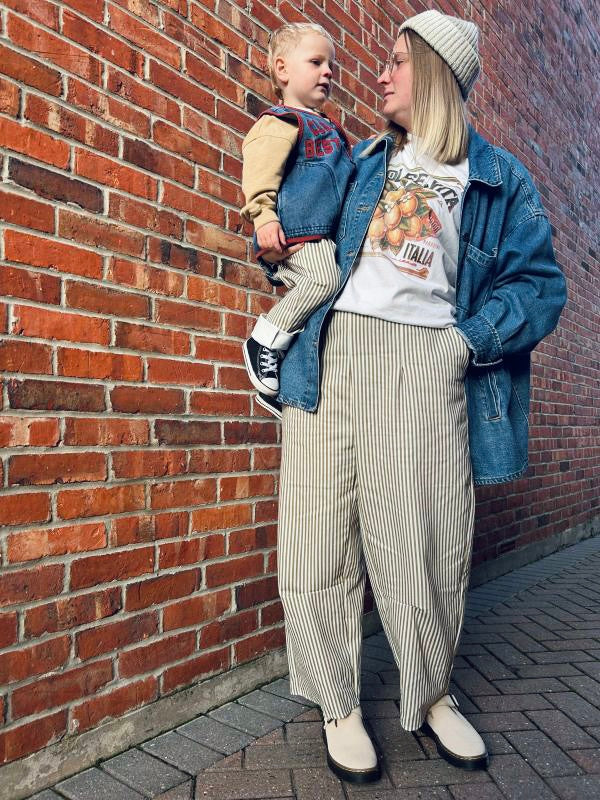 Adult Denim Barrel Jeans - Olive Stripe