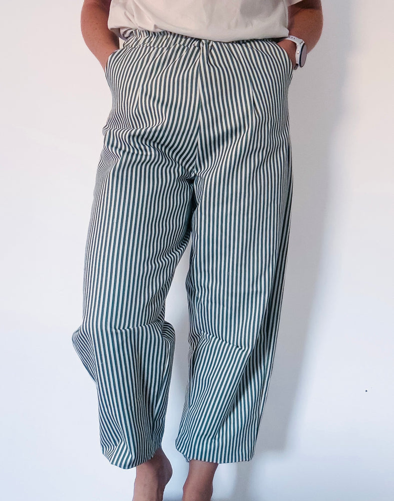 Adult Denim Barrel Jeans - Green Stripe