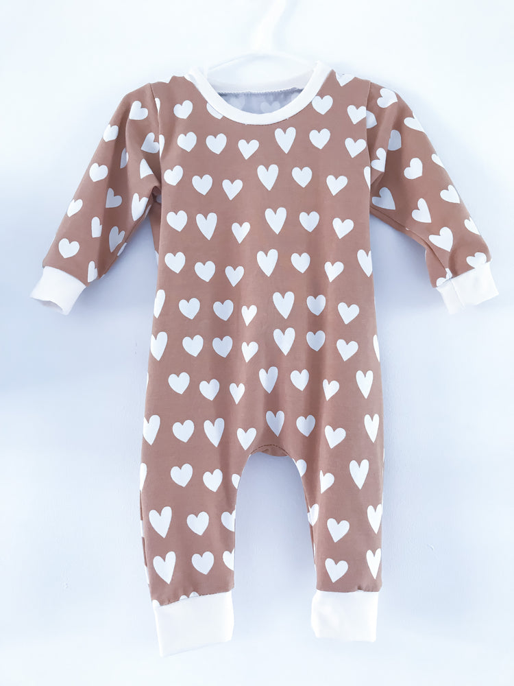 Snapless Romper - Heart Toffee
